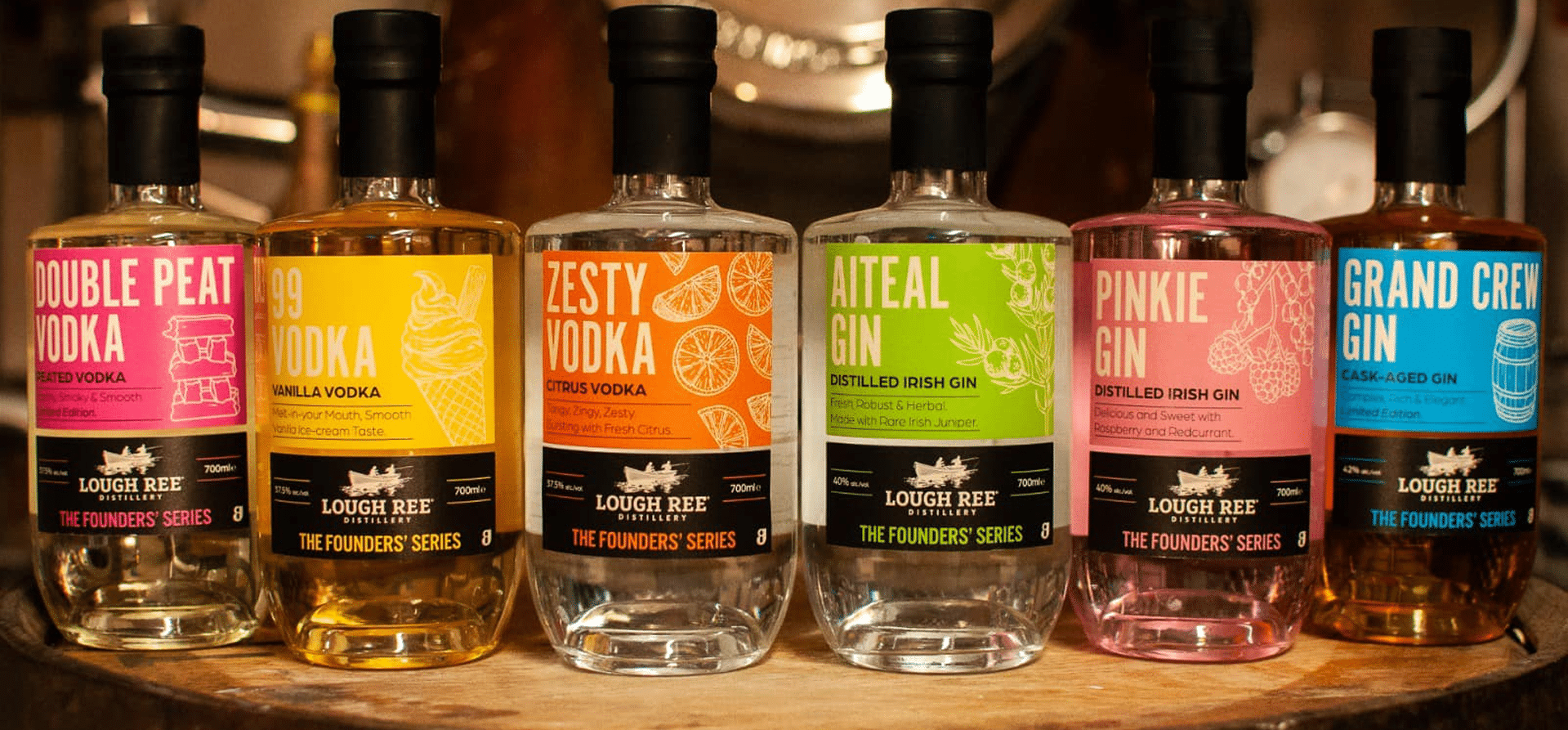 Bottles of spirit distilled at Lough Ree Lanesborough Distillery